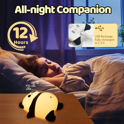 Rechargeable Cute Panda Night Light, 3 Level Dimmable Nursery Nightlight with Timer, Silicone Light