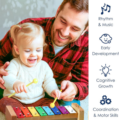 MINIARTIS Xylophone for Kids and Toddlers | 8 Notes Colorful Wooden Xylophone with Mallets and 15
