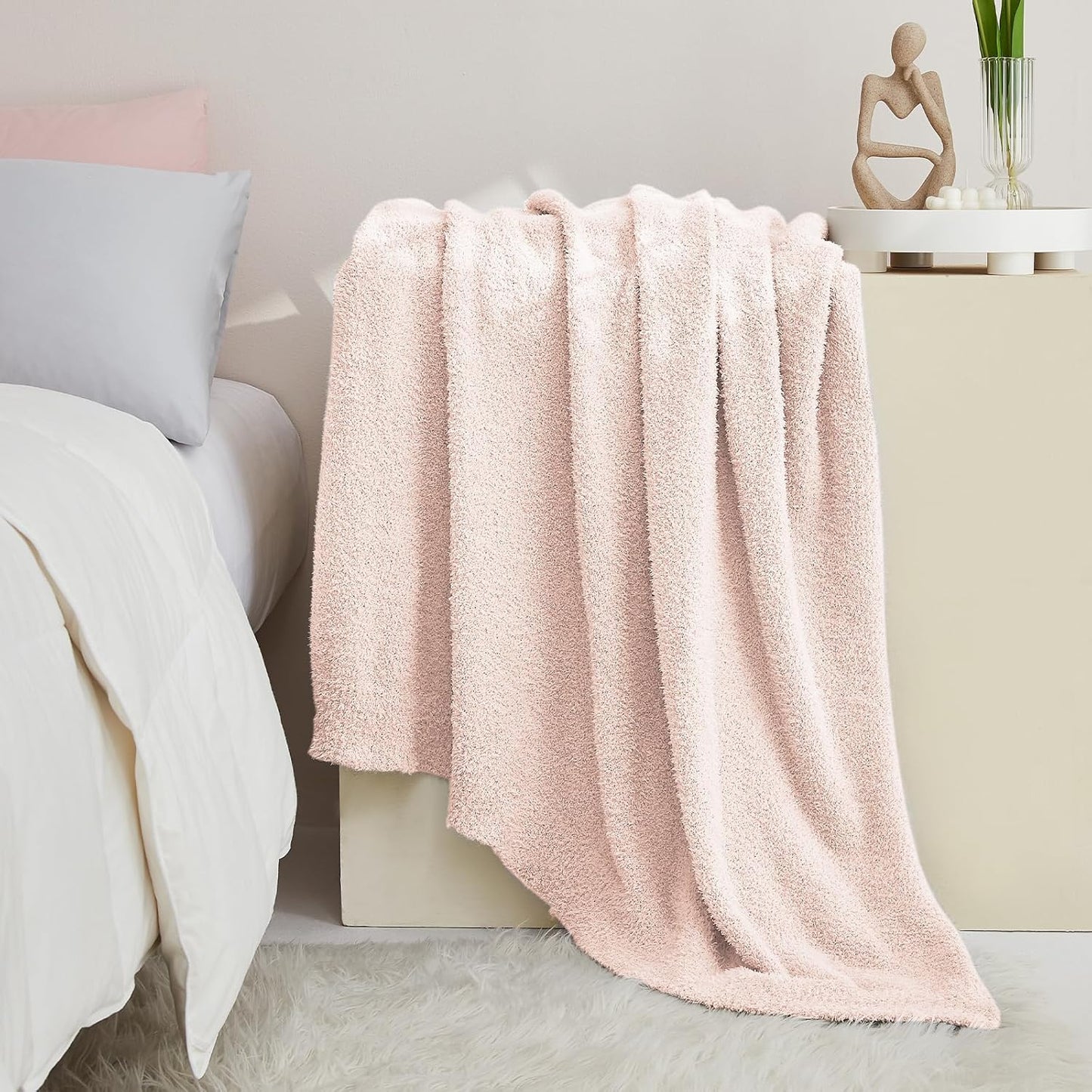 CYMULA Pink Soft Throw Blanket Twin Size Pink 60x80 inches - Lightweight Plush Fuzzy Fluffy Warm
