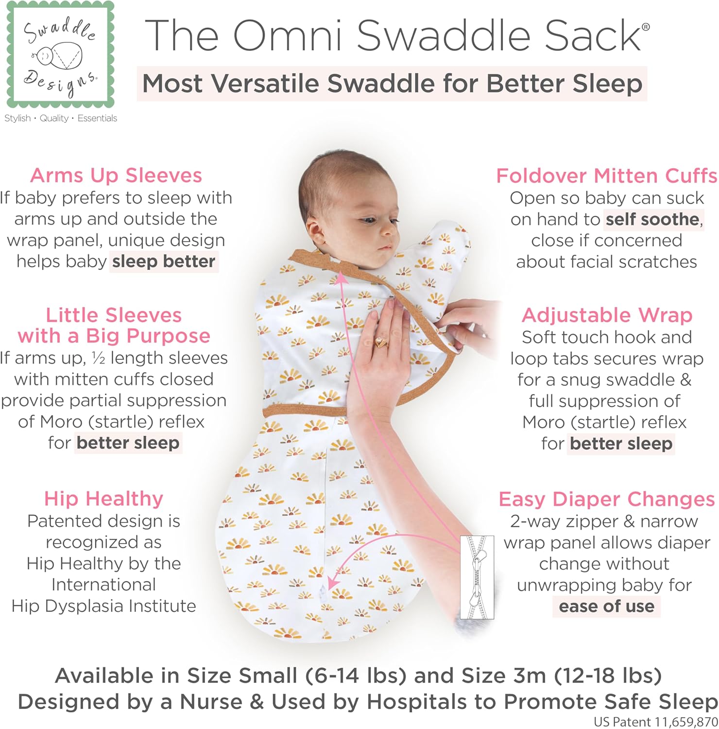 SwaddleDesigns 6-Way Omni Swaddle Sack Arms Up Swaddle for Newborn, More Options to Calm Startle