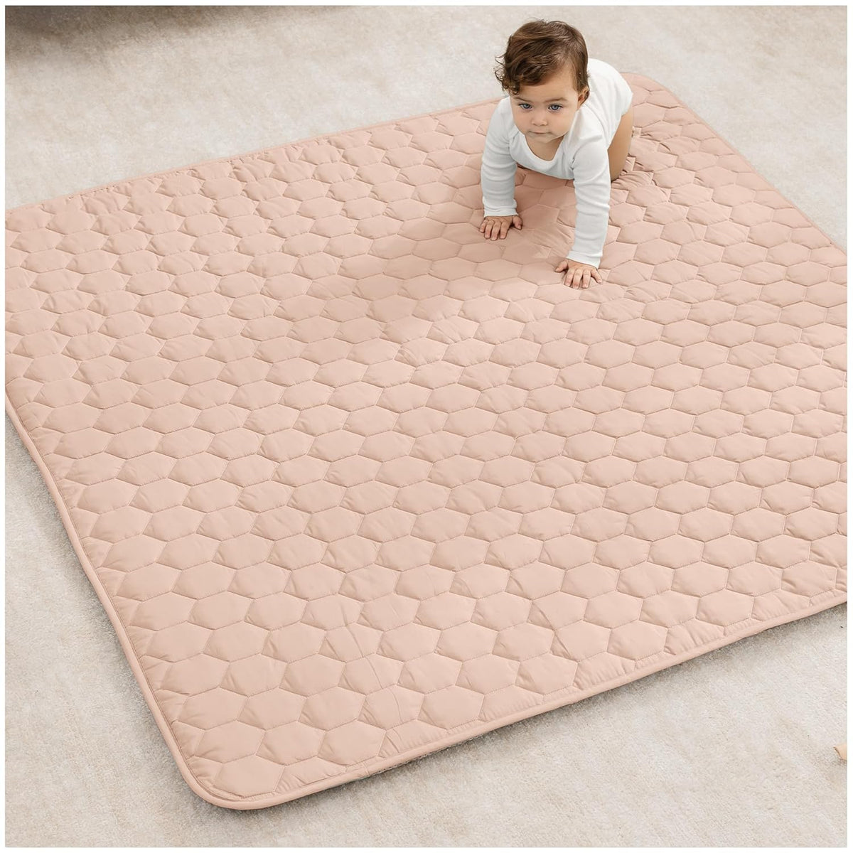 Comfy Cubs Square Kids Play Mat - 56 x 56 inches Soft Quilted Baby Floor Mat with Non-Slip Bottom