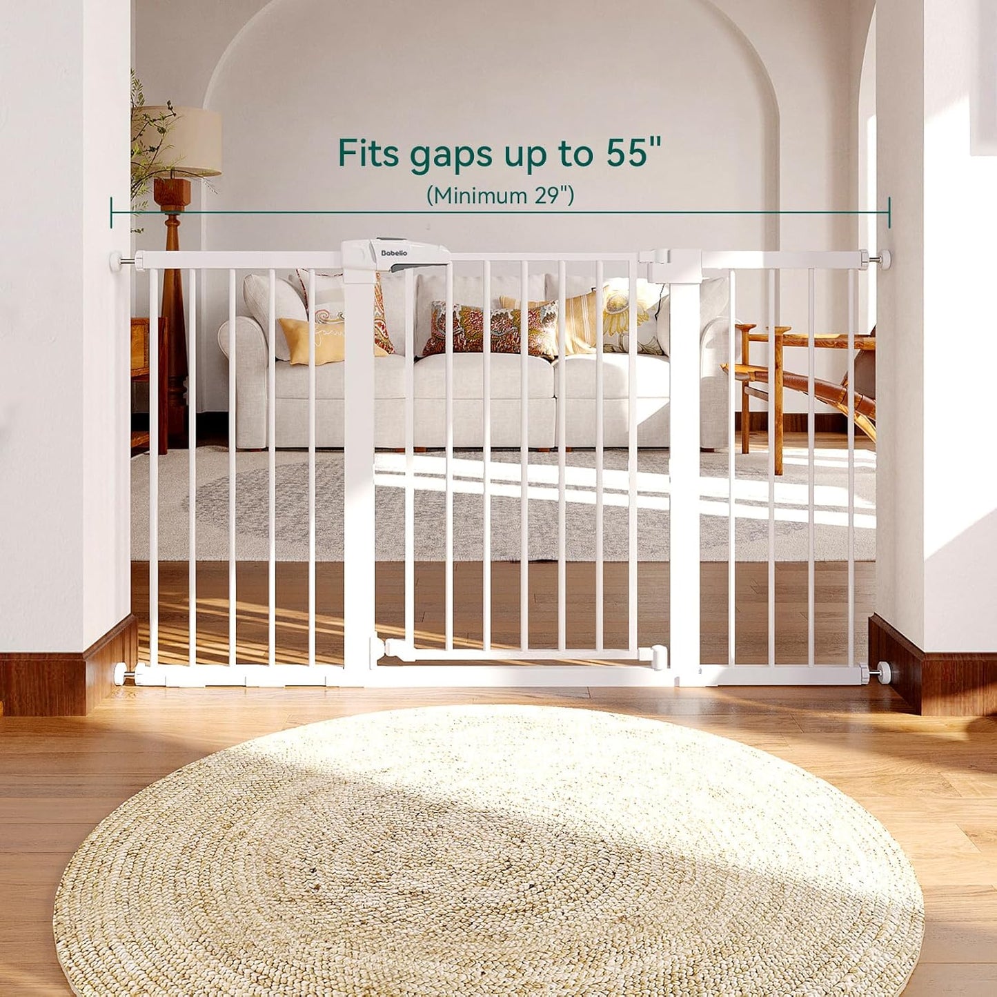 BABELIO 29-55 Inch Extra Wide Baby/Dog Gate, Metal Auto Close, Pressure Mounted Pet Door for