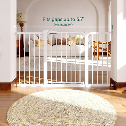 BABELIO 29-55 Inch Extra Wide Baby/Dog Gate, Metal Auto Close, Pressure Mounted Pet Door for