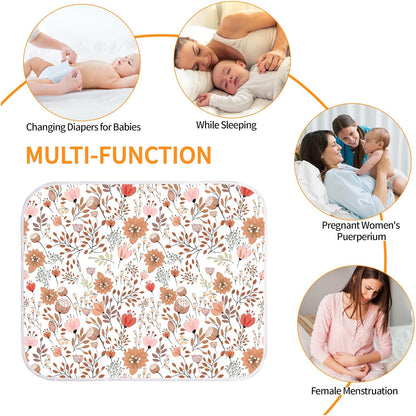 Diaper Changing Pads for Baby, Flower Change Mat, 3Layers Waterproof Change Pad Foldable Absorbent