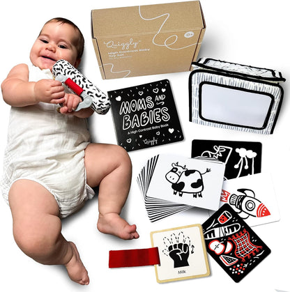 Quiggly High Contrast Baby Toy Set - Black and White Newborn Sensory Toys - Tummy Time Mirror, 25
