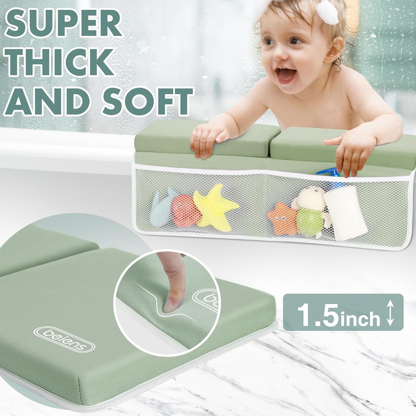 beiens Bath Kneeler and Elbow Rest Pad Set - 1.5'' Comfortable Thick Baby Bath Kneeler Pads, Quick