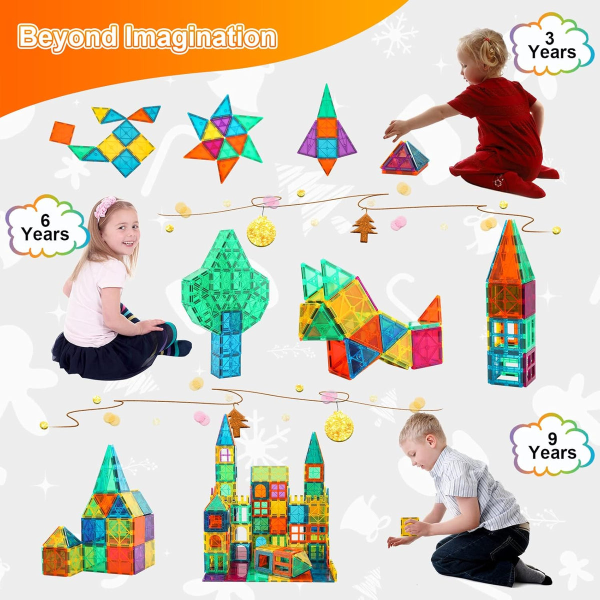 Bmag Magnetic Tiles Toys for Kids, Starter Set 3D Magnet Building Blocks Construction Playboards