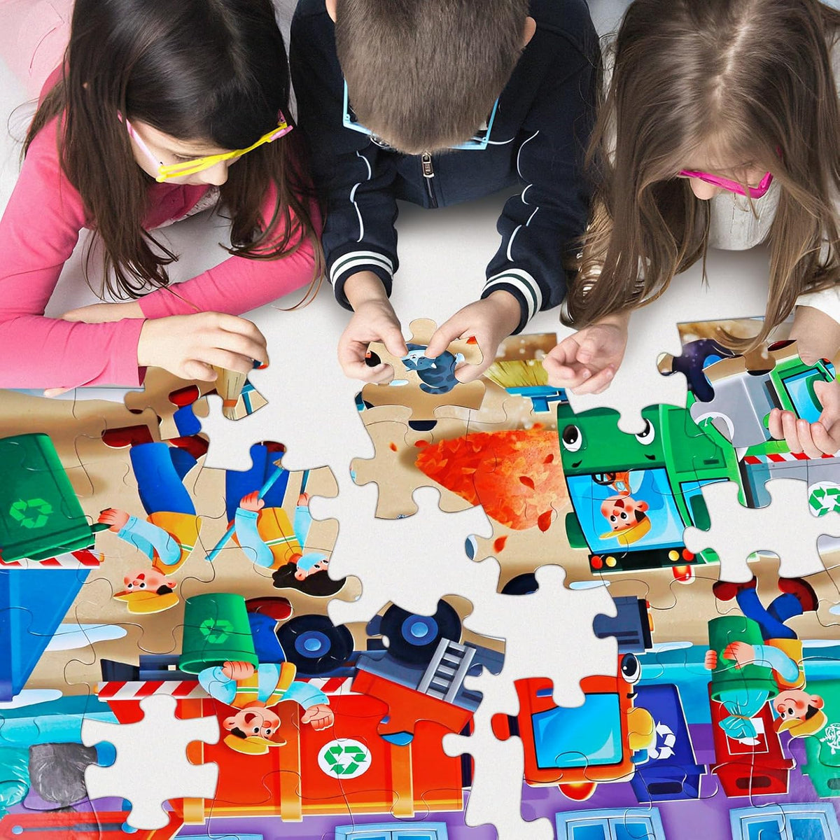 Jumbo Floor Puzzle for Kids,Recycling Garbage Truck Jigsaw Large Puzzles,48 Piece Trash Truck