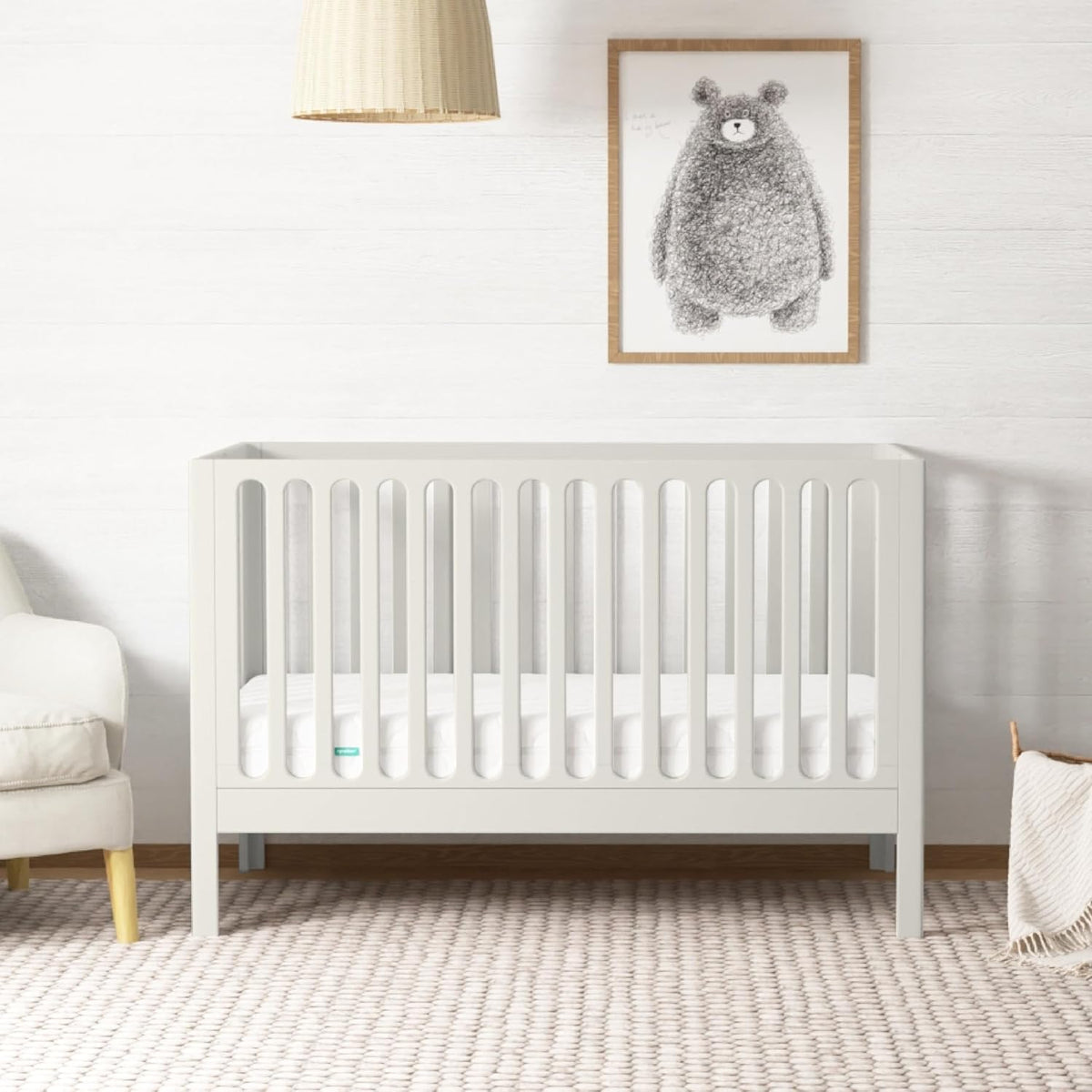 Newton Baby Galileo Standard Crib, Solid Beech Wood in White Color, 3-in-1 Convertible Crib with