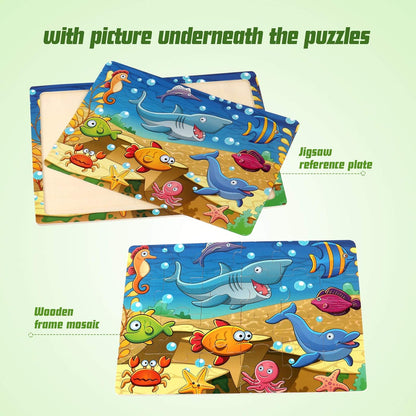SYNARRY Wooden Jigsaw Puzzles for Kids Age 3-5 Year Old, 4 Pack 24-40 Pieces Preschool Educational