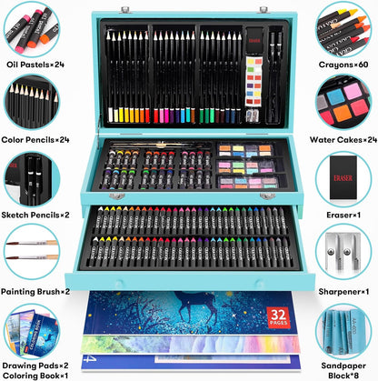 iBayam Art Supplies, 150-Pack Deluxe Wooden Art Set Crafts Drawing Painting Kit with 1 Coloring