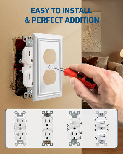 DEWENWILS 4 Pack White Outlet Cover Plate, White Metal Outlet Covers, 4.88"×3.13", Decorative