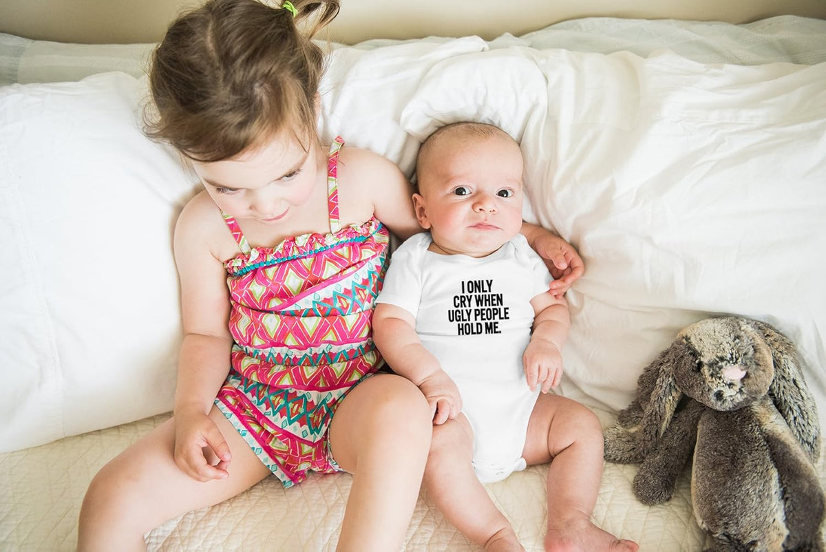 AW Fashions I Only Cry When Ugly People Hold Me Baby Bodysuit Funny Cute Baby Girl or Boy Outfit