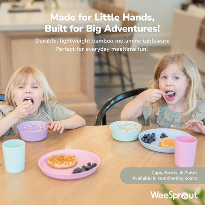 WeeSprout Bamboo Kids Bowls with Lids, Set of Four 15 oz Kid-Sized Bamboo Bowls, Bamboo Kid Bowls