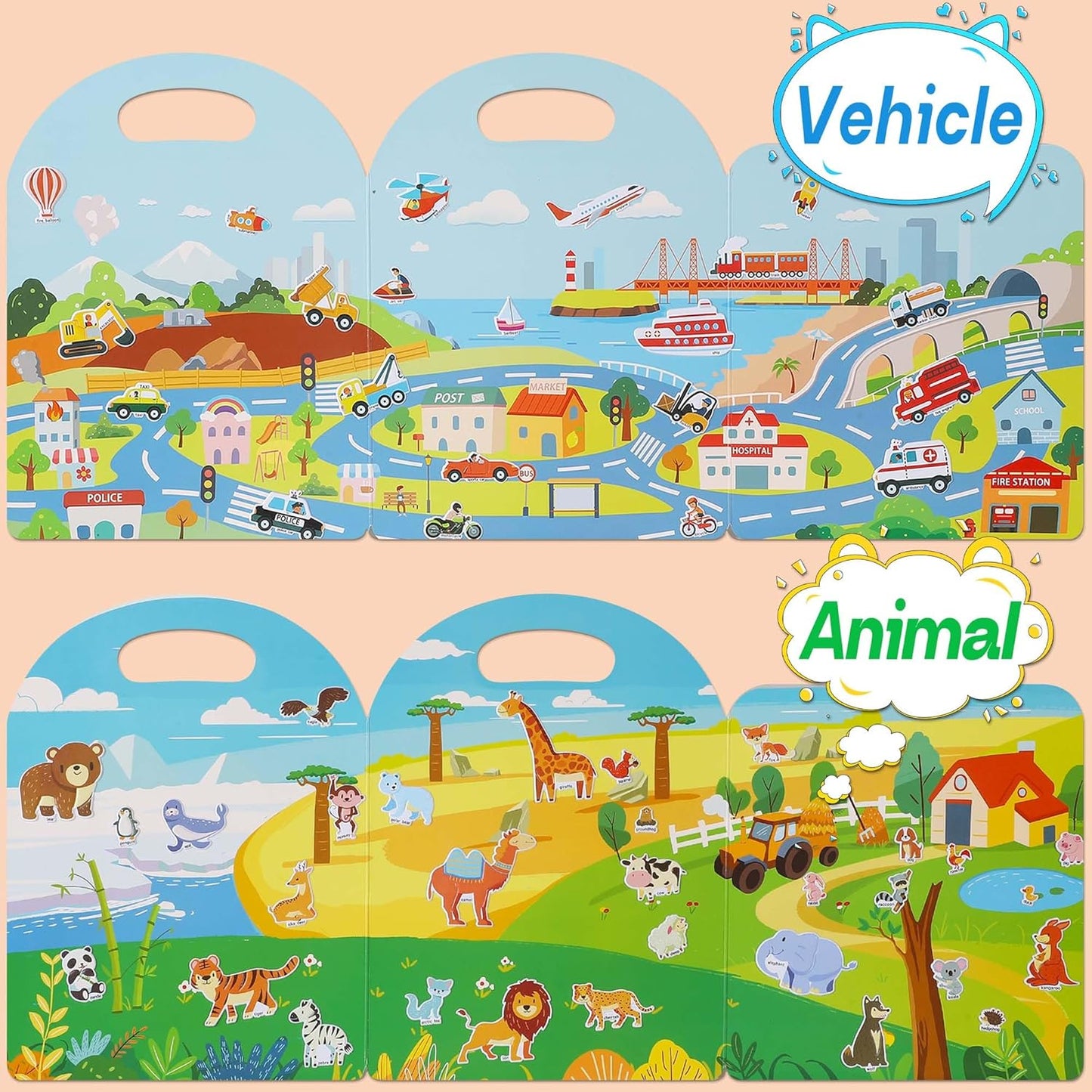 4 Sets Sticker Books for Toddlers 2-4 Years, 122 Pcs Puffy Stickers for Kids, 3D Sticker Books for