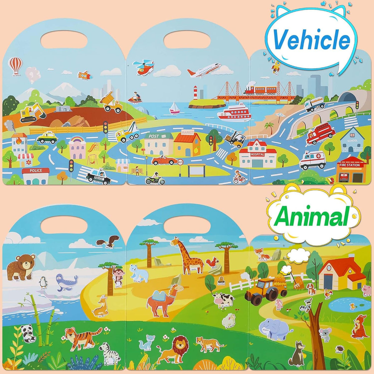 4 Sets Sticker Books for Toddlers 2-4 Years, 122 Pcs Puffy Stickers for Kids, 3D Sticker Books for