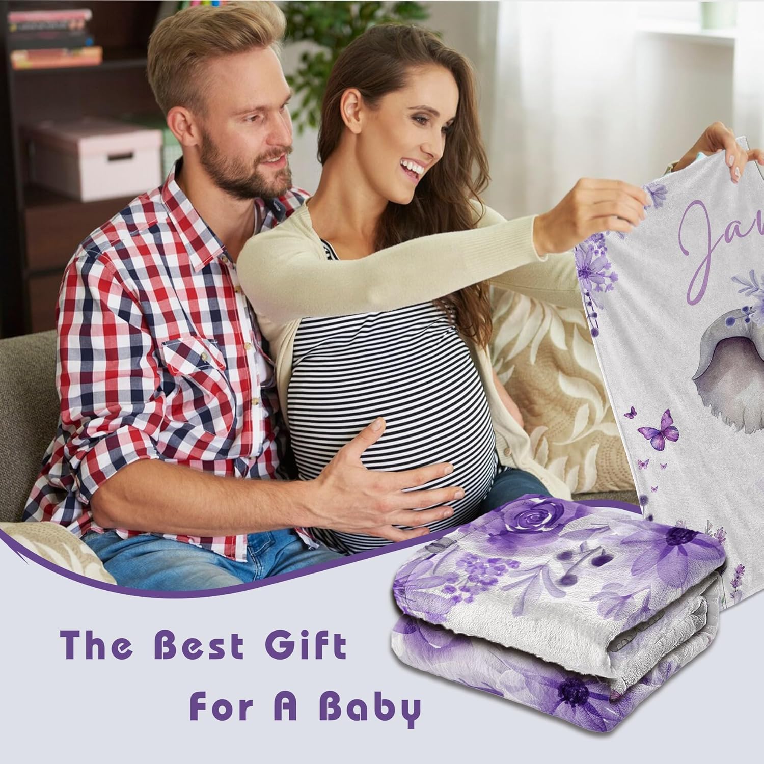 Custom Baby Blanket with Name Personalized Baby Name Blankets for Girls Customized Elephant Blanket