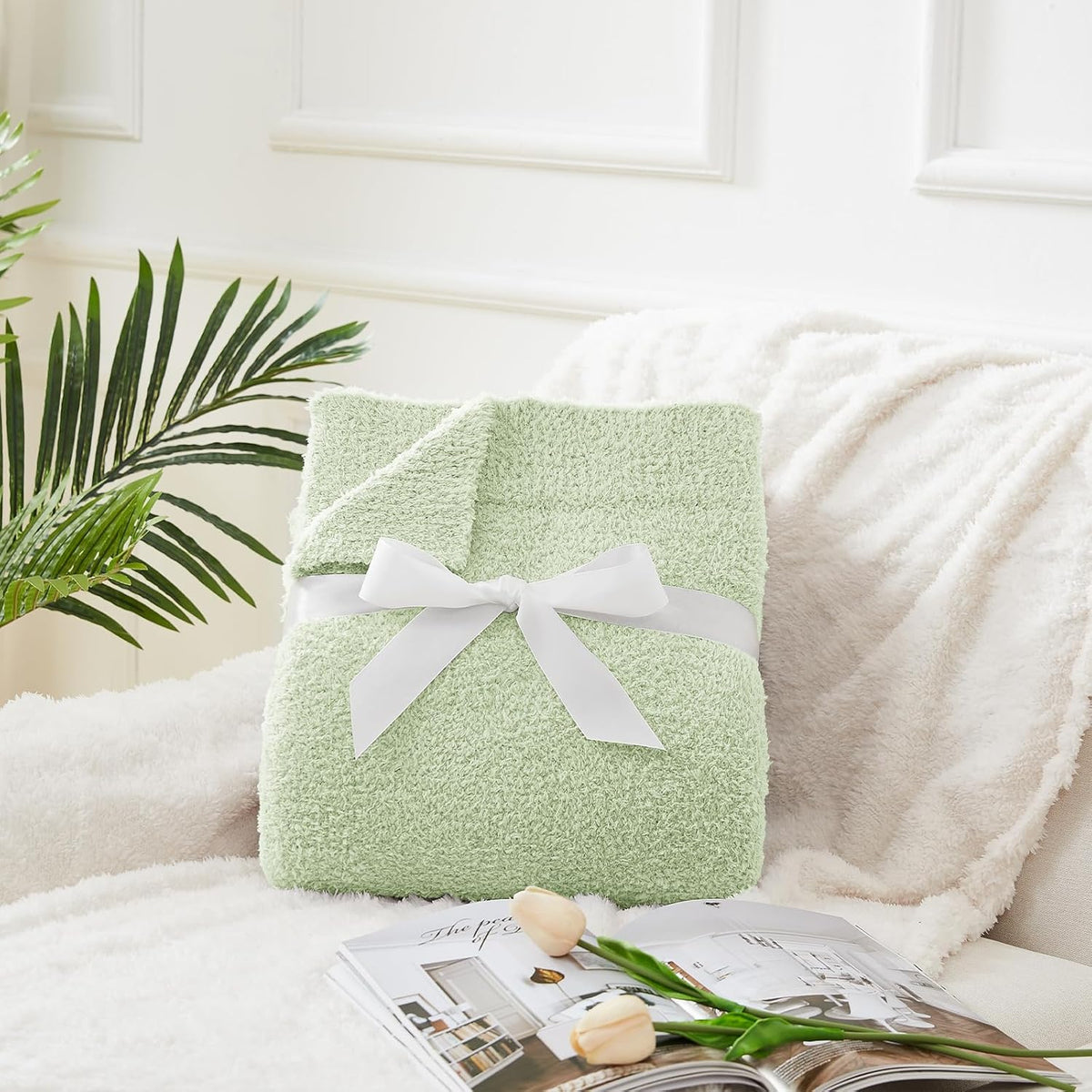 CYMULA Knit Throw Blanket for Mint Green - Super Soft Lightweight Plush Fuzzy Fluffy Cozy Blankets