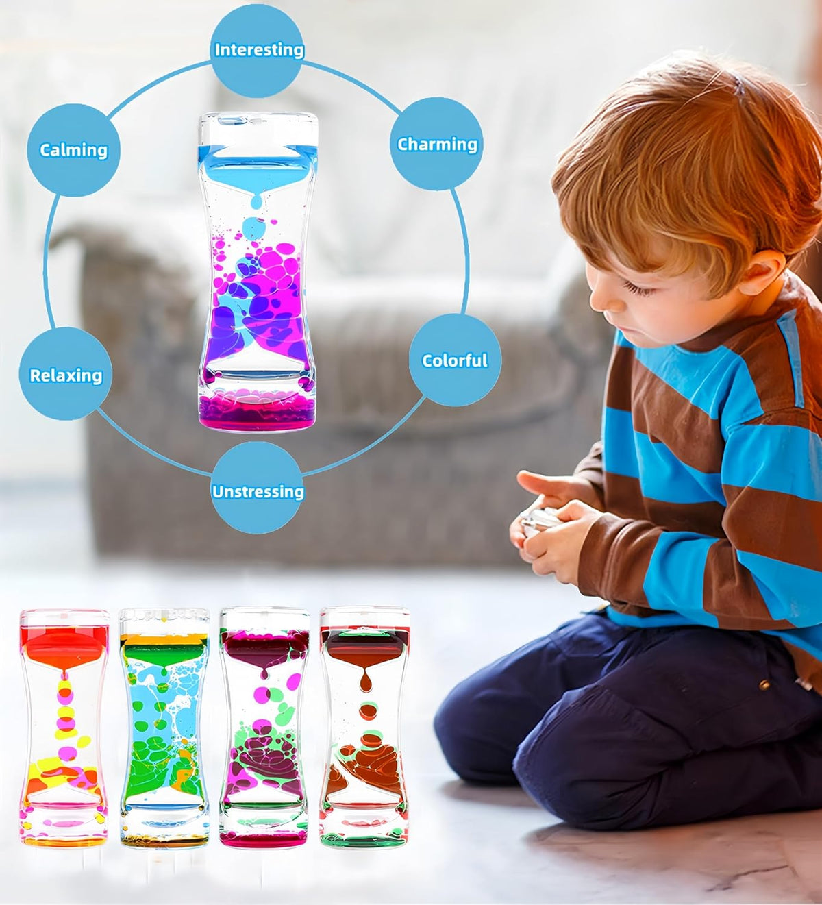 Liquid Motion Bubbler Colorful Oil and Water Sensory Toys Hourglass Bubbler Timer ADHD Anxiety