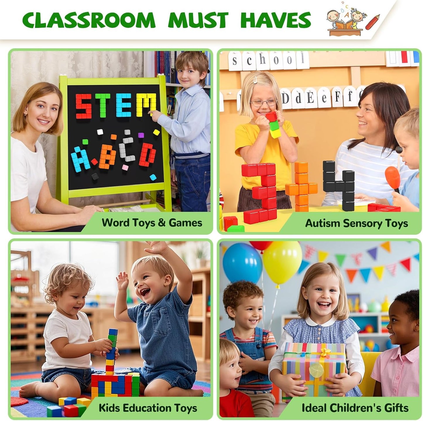 Magnetic Blocks for Toddlers -Classroom Must Haves STEM Learning Toys for 3-5 Year Old Boys &
