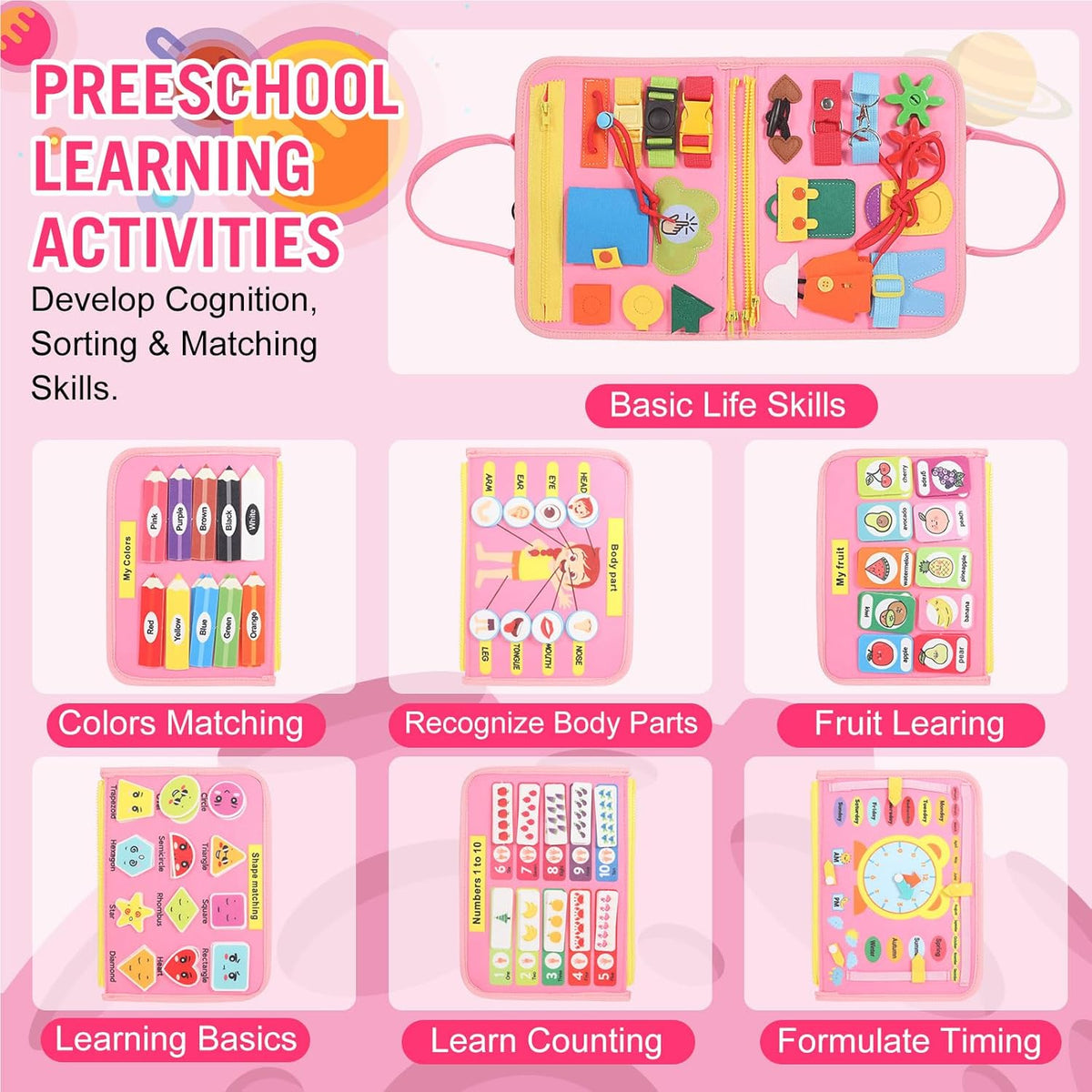 Montessori Busy Board - Ideal Busy Book Toddler Toys & Gifts for Boys & Girls, Toddler Travel