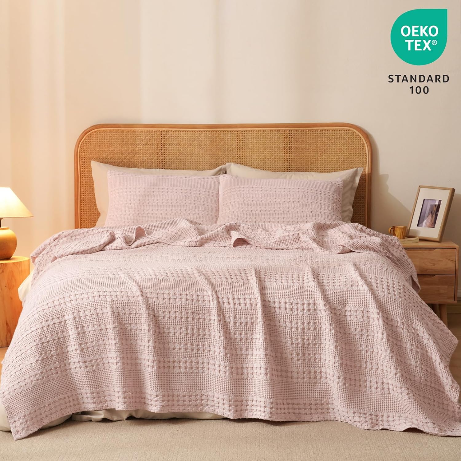 PHF 100% Cotton Waffle Weave Blanket King Size, Soft Lightweight Breathable Cozy Summer Blankets