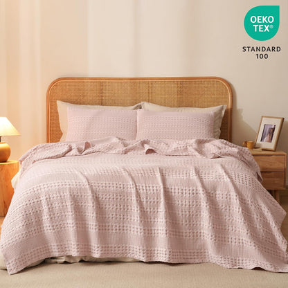 PHF 100% Cotton Waffle Weave Blanket King Size, Soft Lightweight Breathable Cozy Summer Blankets