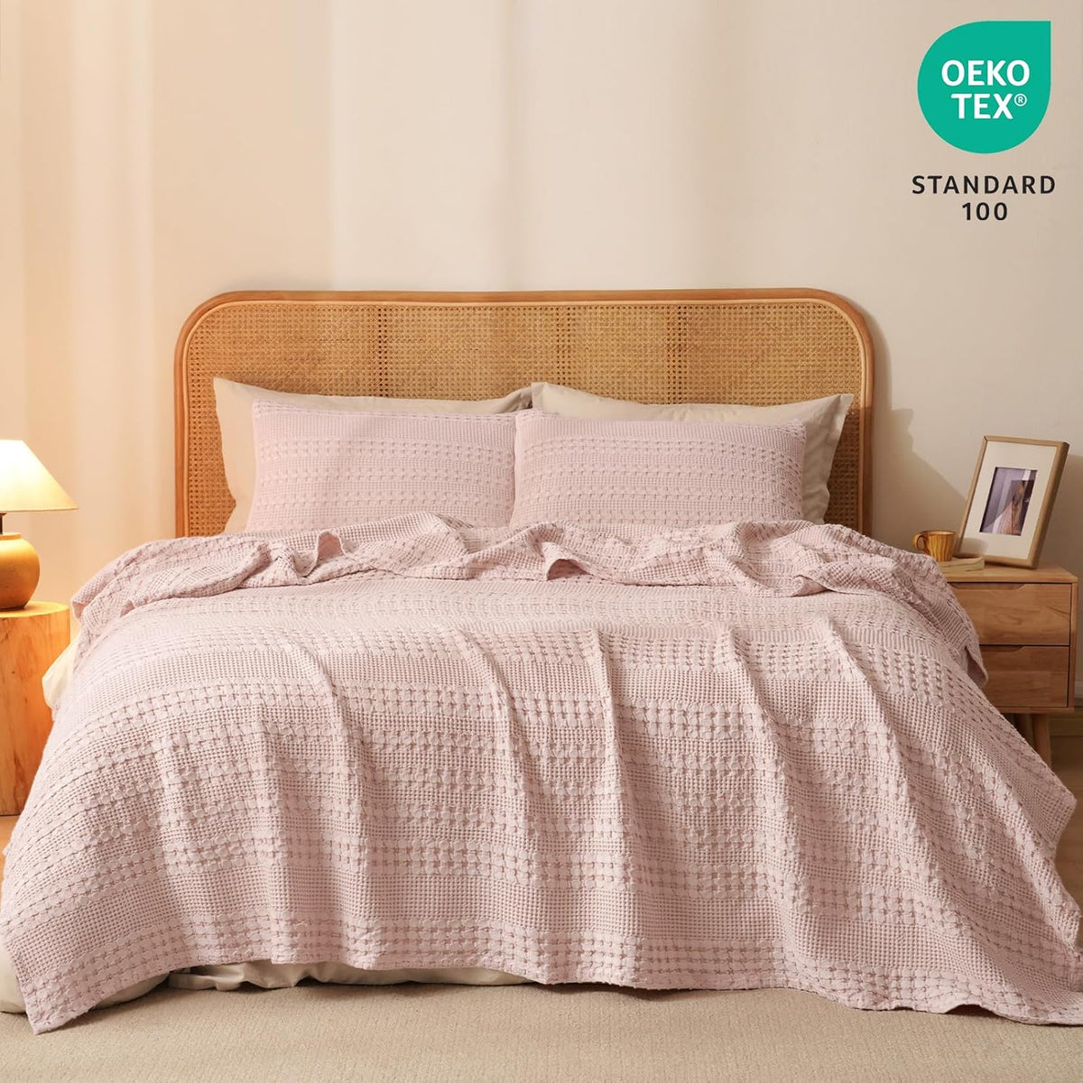 PHF 100% Cotton Waffle Weave Blanket Twin Size, Soft Lightweight Breathable Cozy Summer Blankets