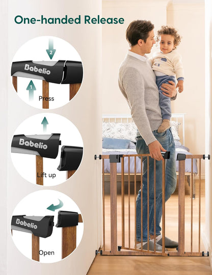 Mom's Choice Award Winner-BABELIO 26-40 Inch Metal Baby Gate with Wood Pattern, Easy Install