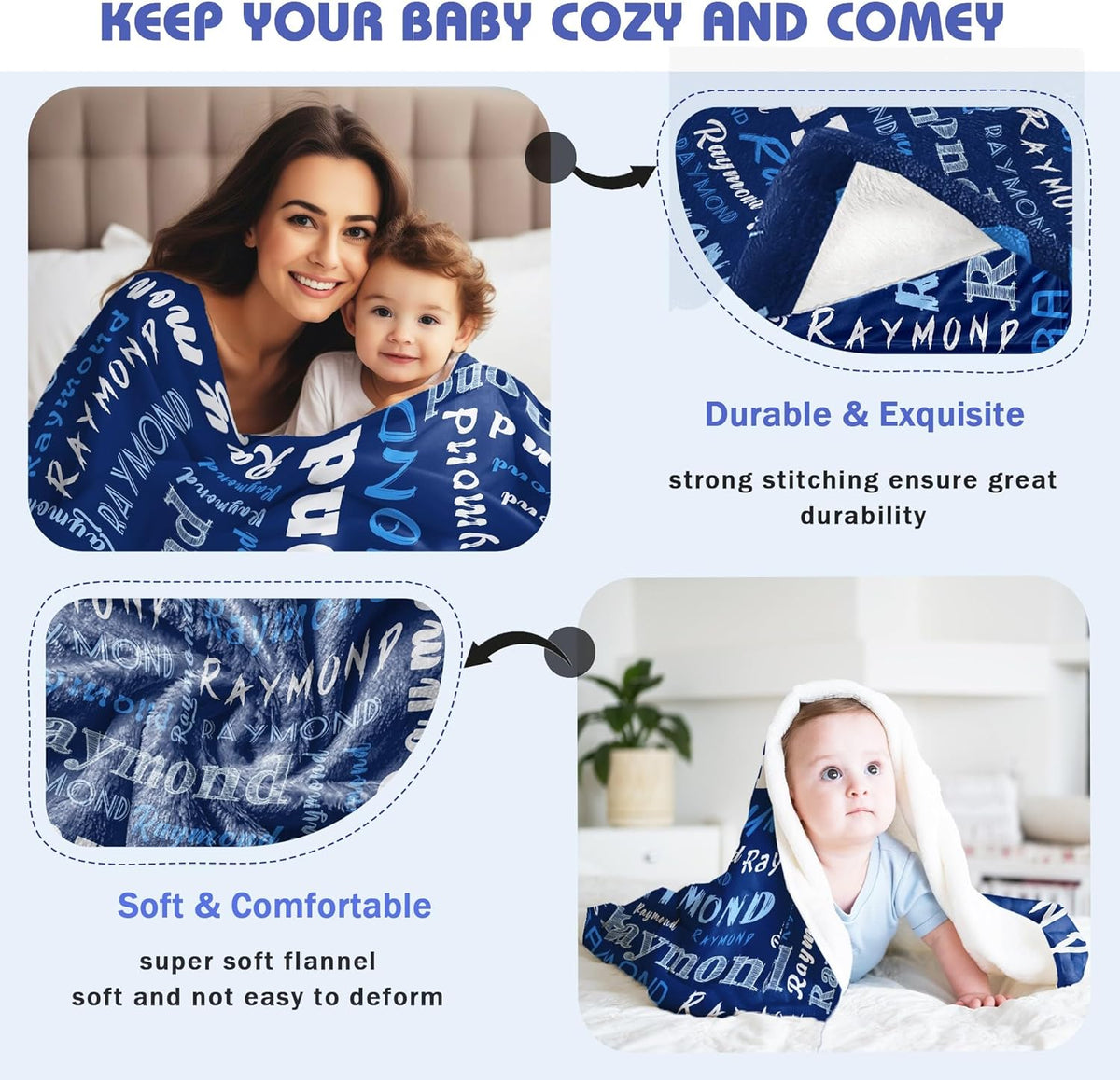 Personalized Baby Blanket with Name Customized Gift for Baby Shower Christmas Birthday New Mom
