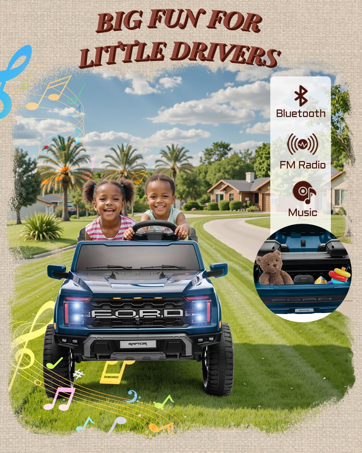 Licensed Ford F-150 Raptor 2 Seater Ride on Car for Kids, 24 Volt Ride on Toys for Boys w/Remote