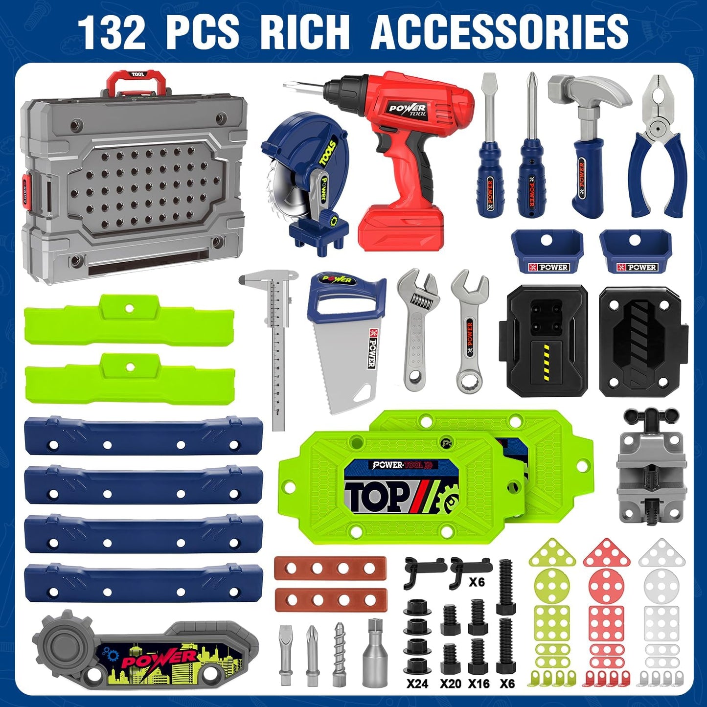 Kids Tool Bench Set with Electric Drill and Realistic Tools, Construction Workbench Playset Toy for