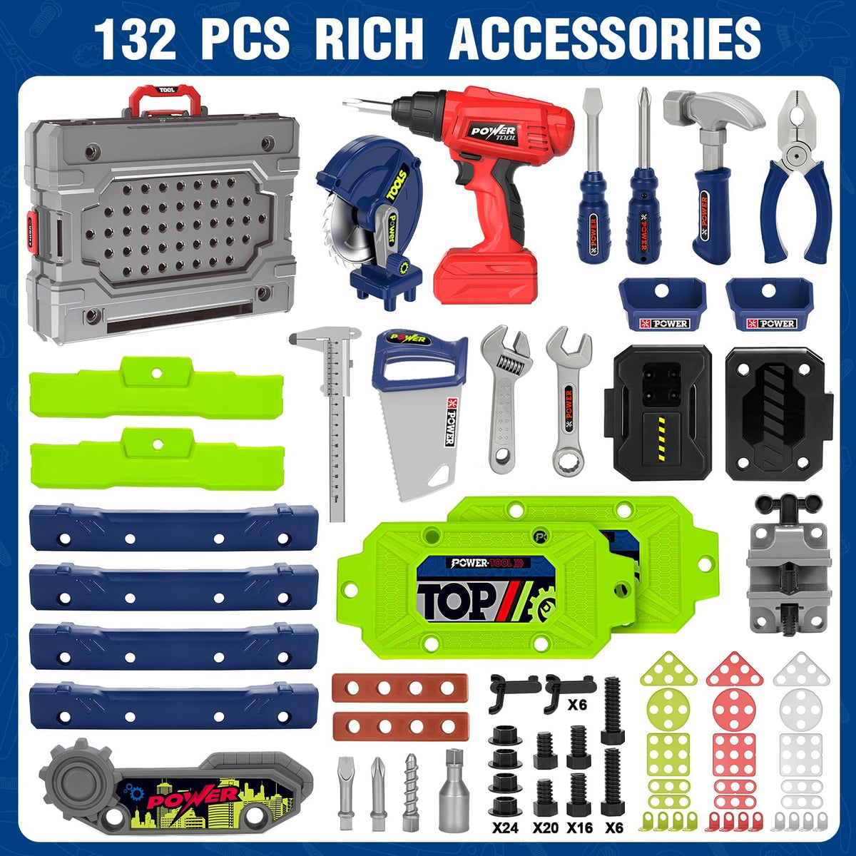 Kids Tool Bench Set with Electric Drill and Realistic Tools, Construction Workbench Playset Toy for
