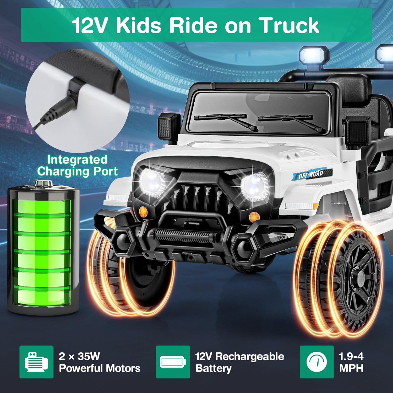 Costzon 12V Kids Ride on Truck Car, Electric Vehicle w/Remote Control, Threaded Wheels, 3 Speeds