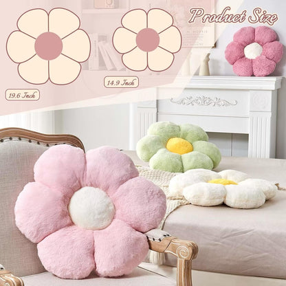Dusty Rose Flower Shaped Throw Pillow with Faux Rabbit Fur, 14.9" Soft Plush Throw Pillow for