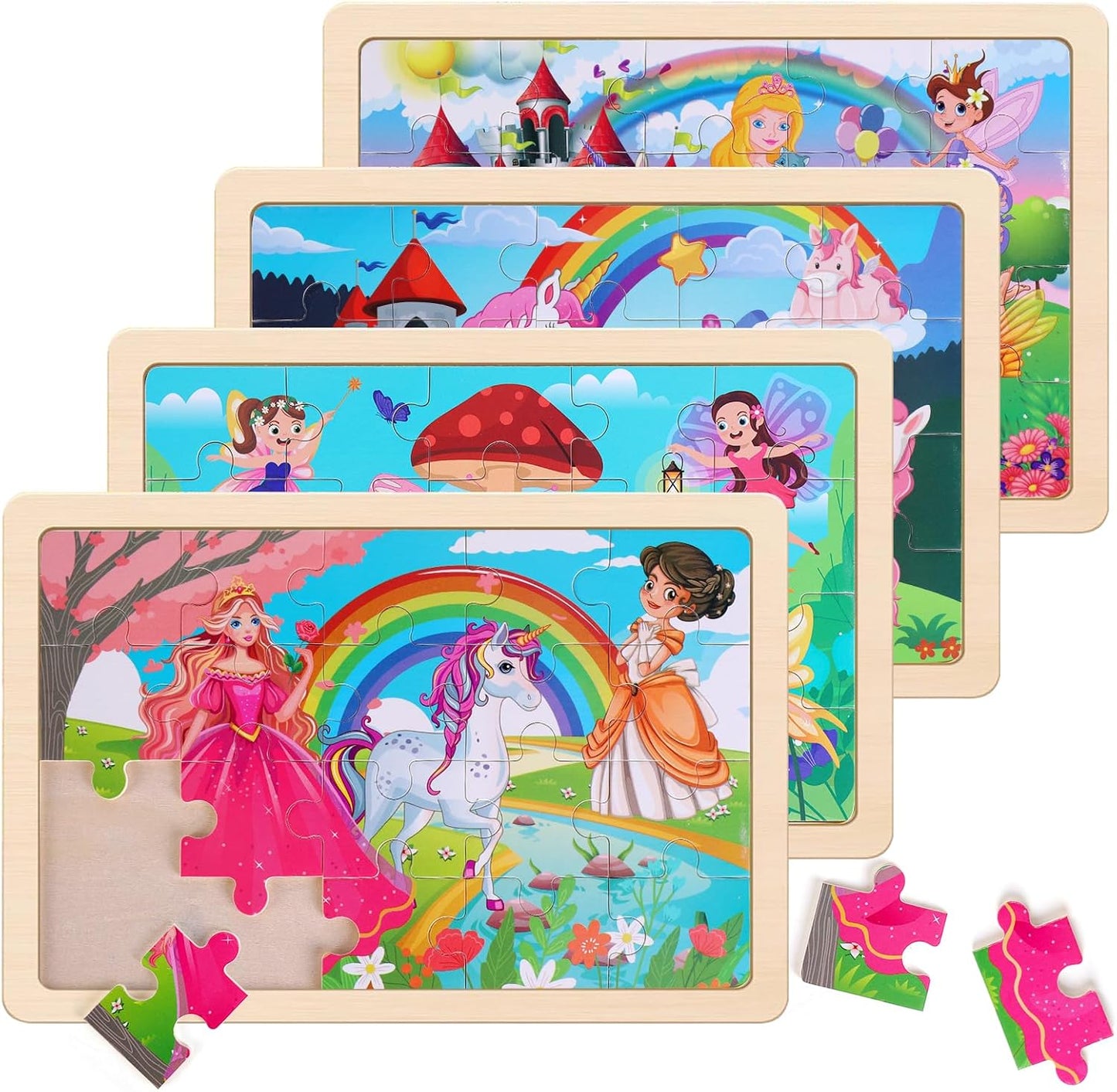 NASHRIO Wooden Educational Jigsaw Puzzles for Preschool Kids Ages 3-5, 4-Pack with 20 Pieces