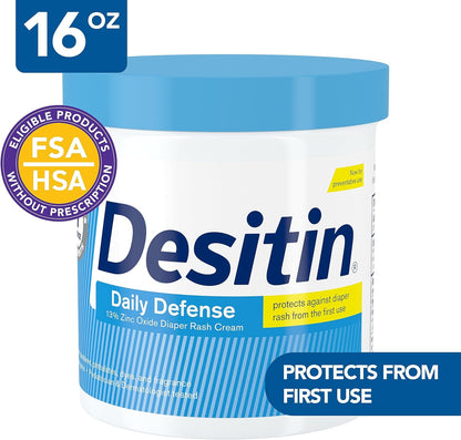 Desitin Daily Defense Baby Diaper Rash Cream with 13% Zinc Oxide, Barrier Cream to Treat, Relieve &