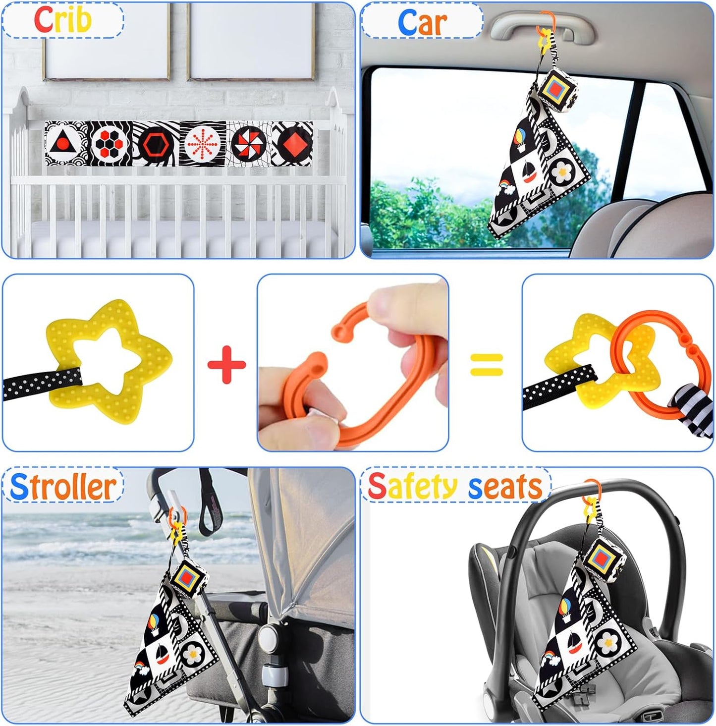 SAMMAS 3 Pcs Black and White High Contrast Baby Toys, 0-6 Months, Sensory Soft Book, Montessori
