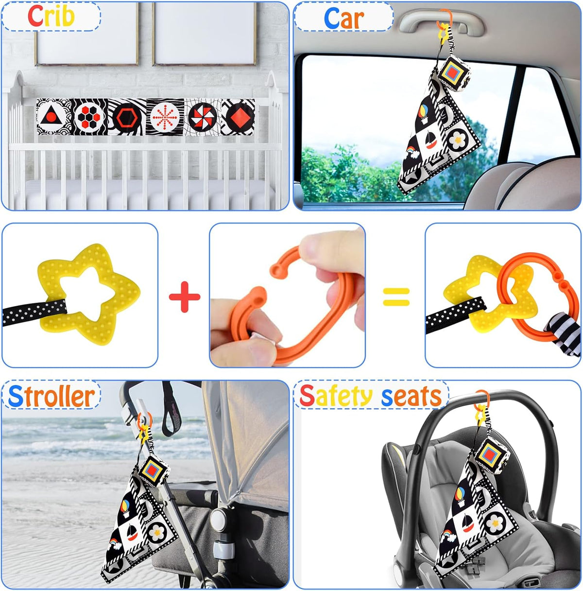 SAMMAS 3 Pcs Black and White High Contrast Baby Toys, 0-6 Months, Sensory Soft Book, Montessori