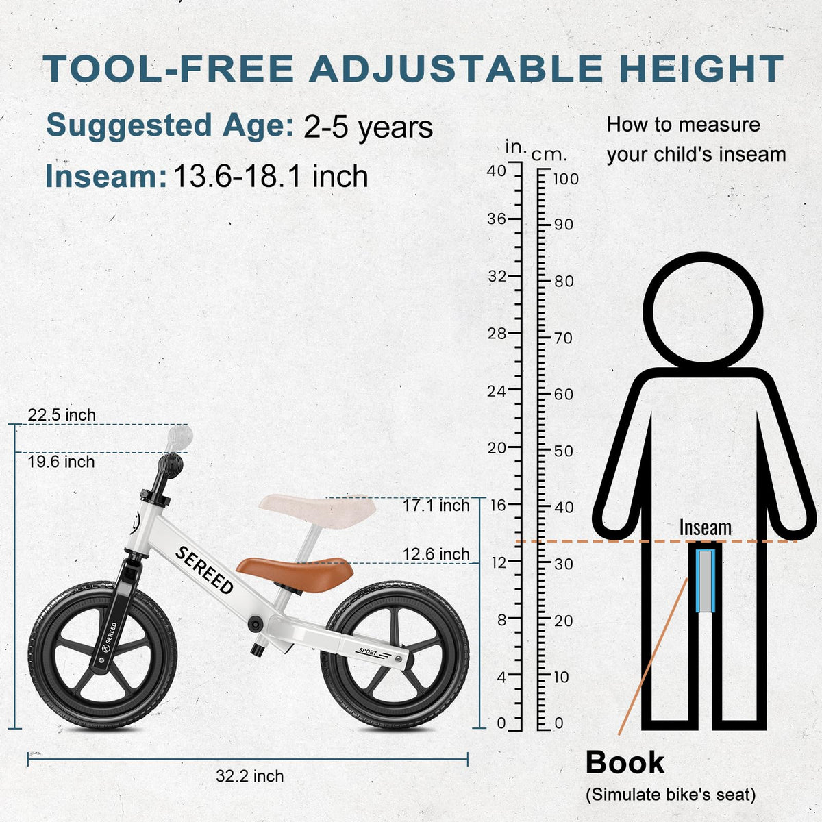 SEREED Toddler Balance Bike 2 Year Old, Gift for 2-3 Boys Girls, Adjustable