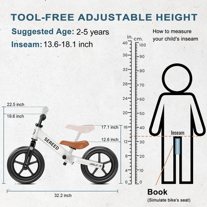 SEREED Toddler Balance Bike 2 Year Old, Gift for 2-3 Boys Girls, Adjustable