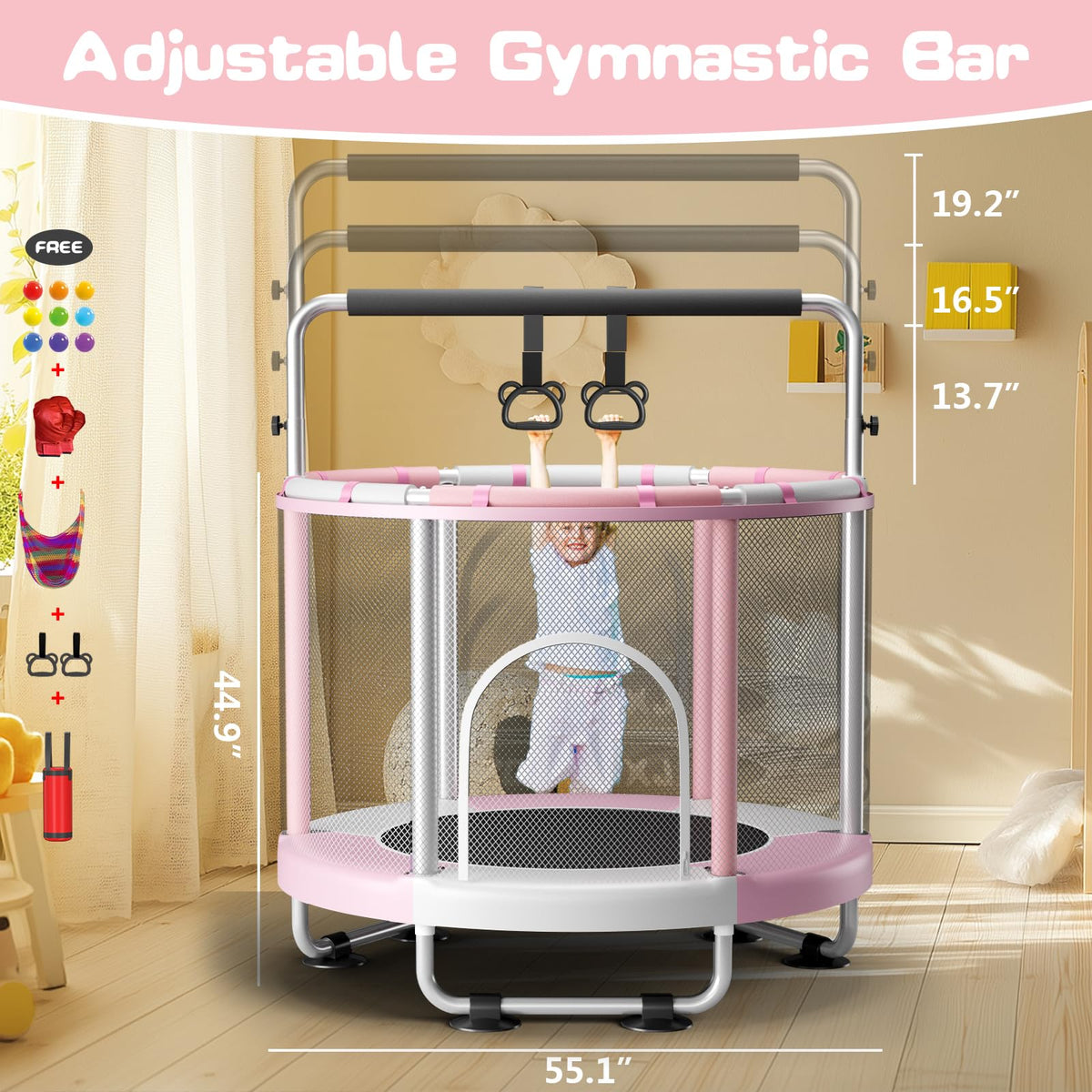 ZCMHAXJ 55" Trampoline for Kids with Enclosure, 440lbs Capacity Indoor & Outdoor Toddler Trampoline
