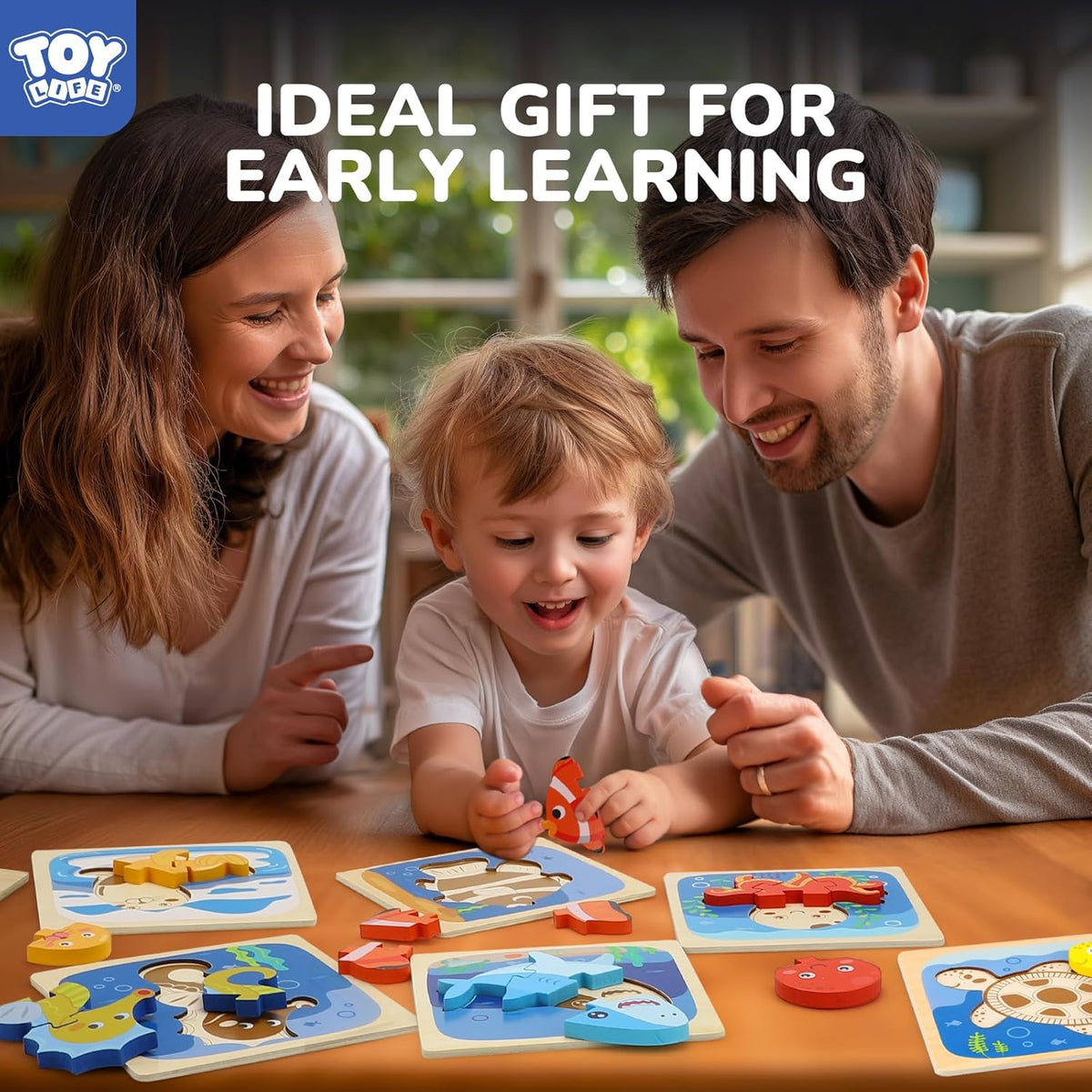 TOY Life Wooden Puzzles for Toddlers 2-4, Sea Animals Puzzles for Toddlers 1-3, Wood Puzzles