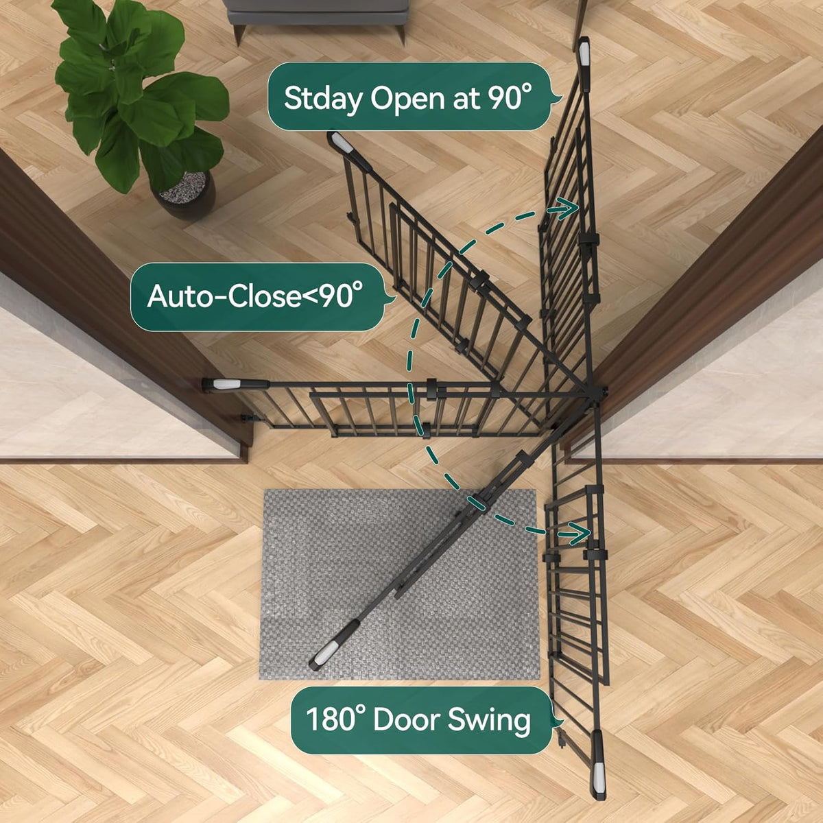 Babelio 31.5-55" No Bottom Bar Baby Gate Extra Wide, 2-in-1 Auto Close Dog Gate for The House