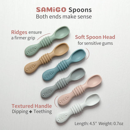SAMiGO Silicone Baby Bowl and Spoon Set with Suction and Lid, First Stage Self Feeding Essentials