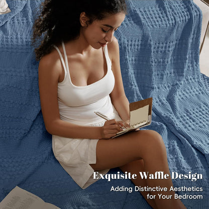 PHF 100% Cotton Waffle Weave Blanket Queen Size, Soft Lightweight Breathable Cozy Summer Blankets