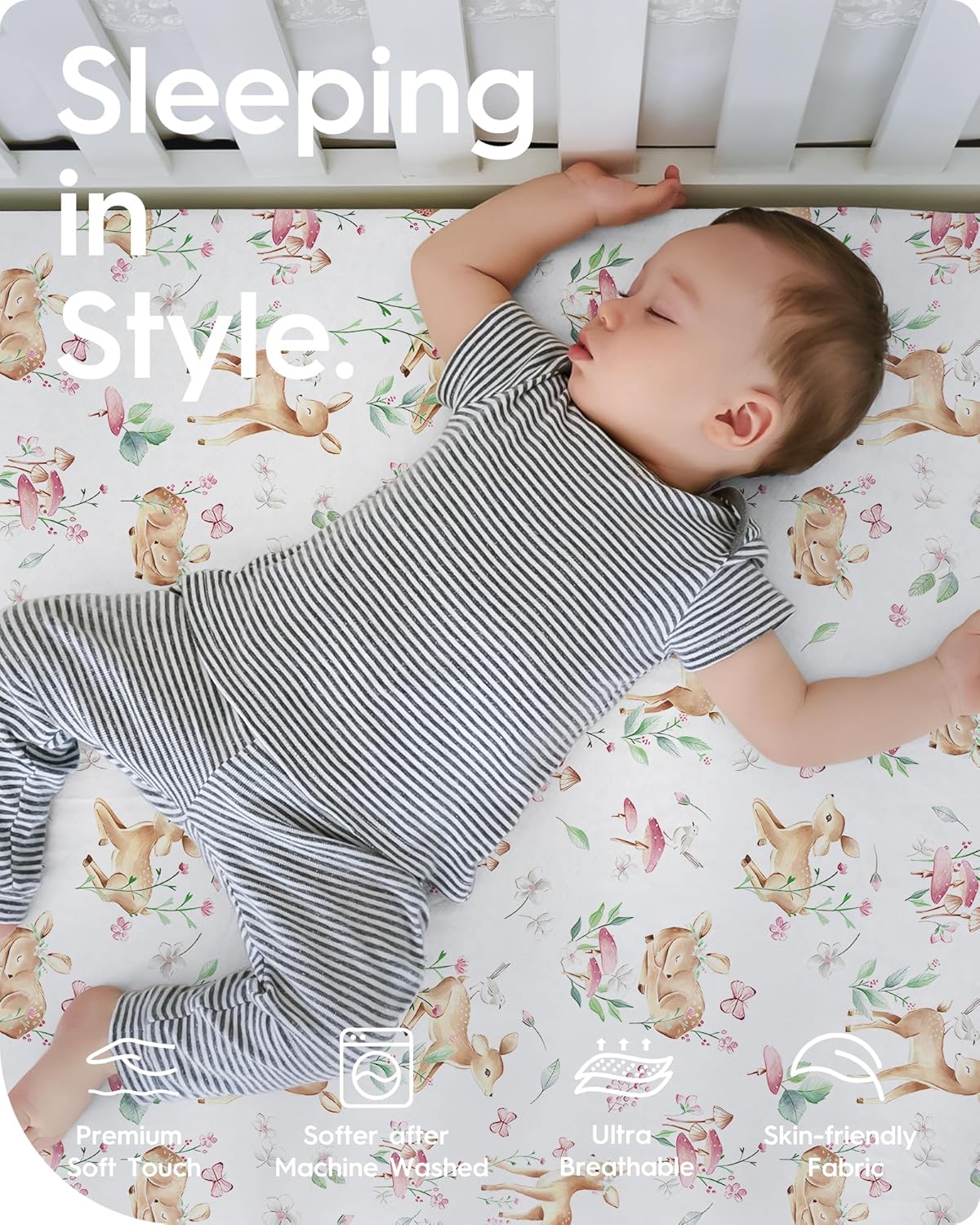 Crib Sheets Netural for Girls Boys, Premium Soft Crib Mattress Fitted Sheet, Ultra Breathable Baby