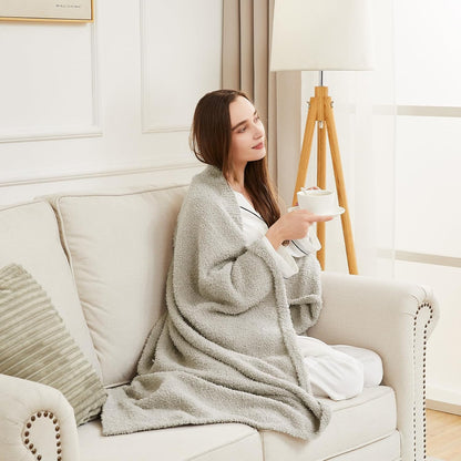 CYMULA Knit Throw Blanket for Couch Light Grey - Super Soft Lightweight Plush Fuzzy Fluffy Warm