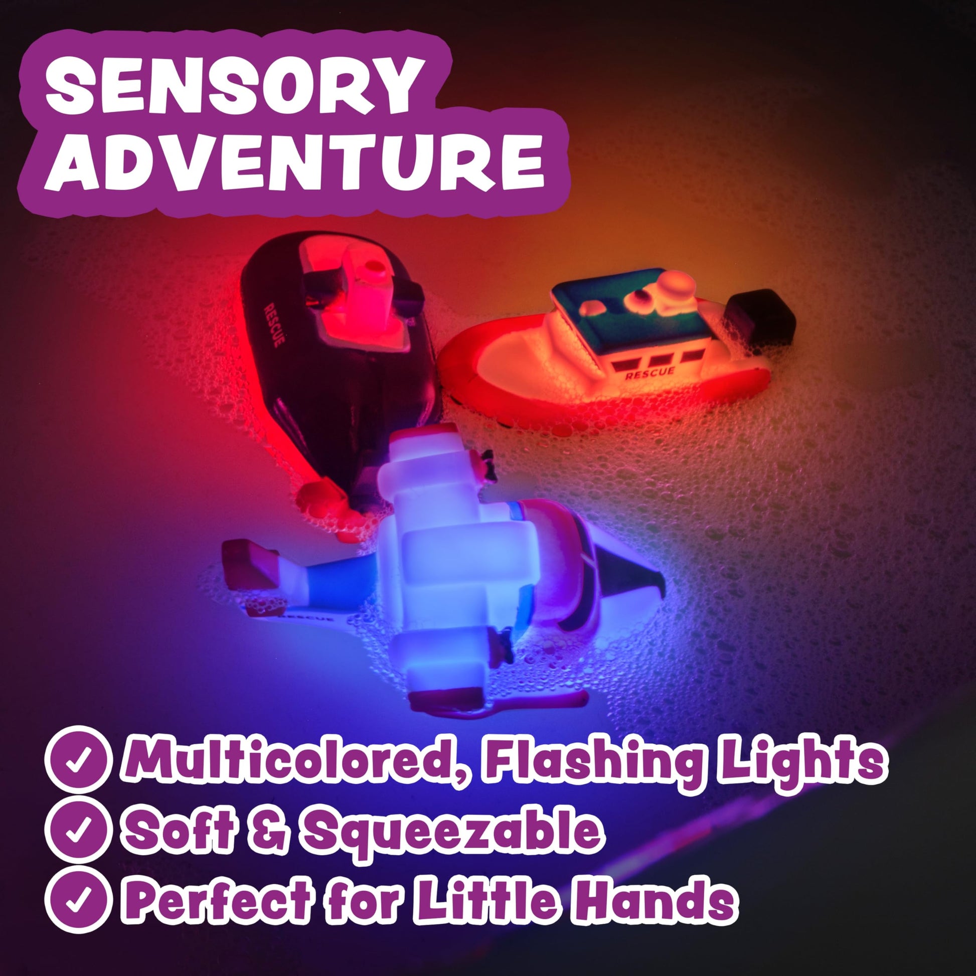 Tub Works® Ocean Rescue™ Vehicles Light Up Bath Toys, 6 Pack | Water-Activated Light Up Toys Flash