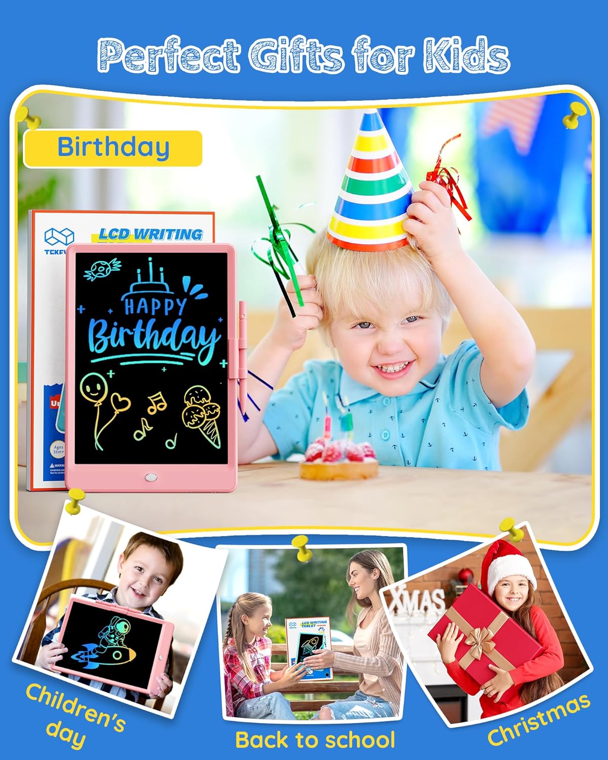 TEKFUN LCD Writing Tablet Doodle Board, 10inch Colorful Drawing Pad for Kids, Mess Free Coloring